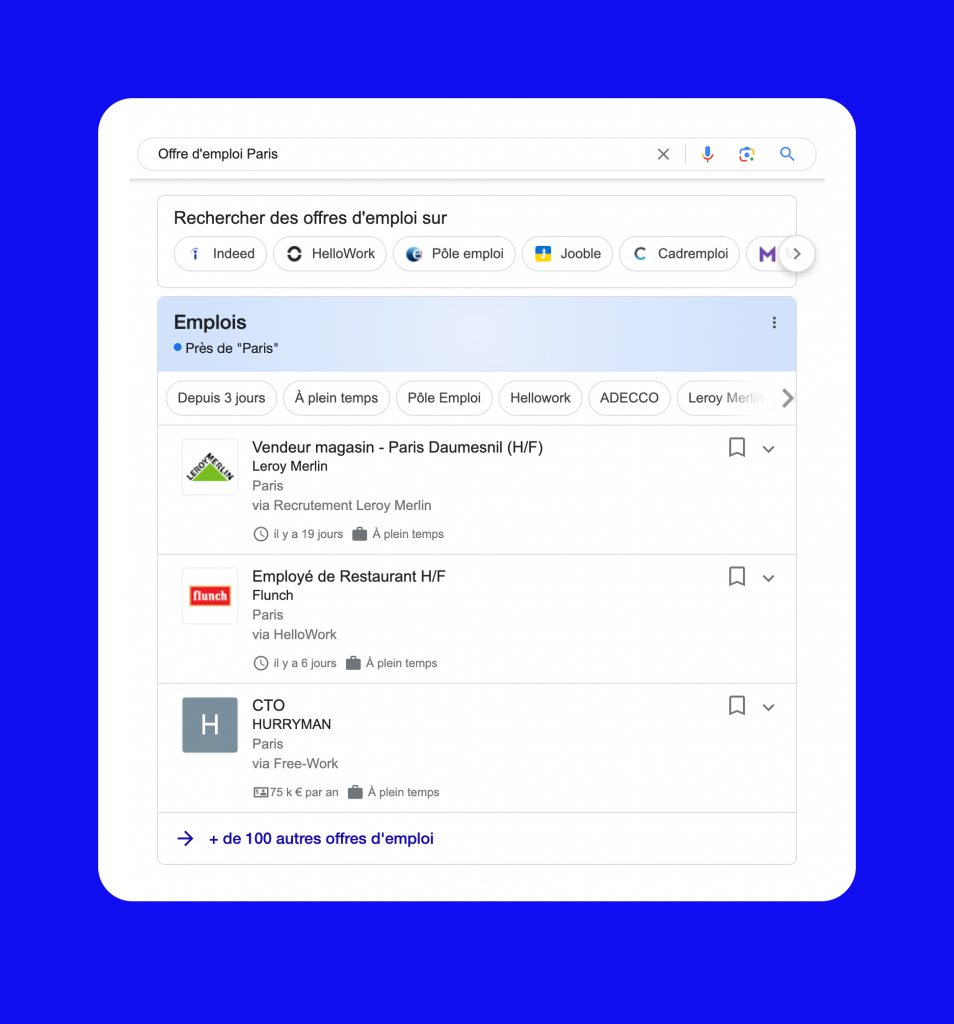 fonctionnalités SERP offres d'emploi